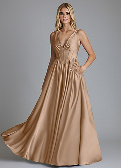 Azazie Delmie Brautjungfernkleider A-Linie Korsett Stretch-Satin Kleid Taupe image6