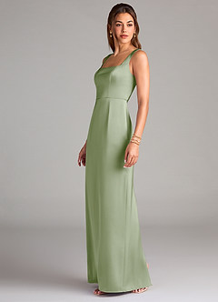 Azazie Flori Bridesmaid Dresses Dusty Sage Sheath Side Slit Stretch Satin Dress image4