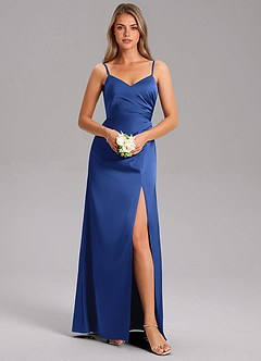 Azazie Azuree Bridesmaid Dresses Royal Blue A-Line Pleated Stretch Satin Dress image9