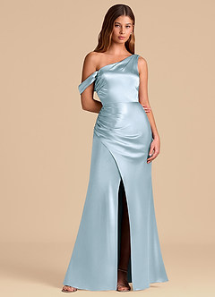 Azazie Madelyn Brudtärnklänningar Klä av Sjöjungfru i Metallisk satin Av axeln Himmelsblå Konvertibel image5