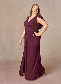 Azazie Luisa Mother of the Bride Dresses Cabernet Mermaid V-Neck Pleated Mesh Dress image10