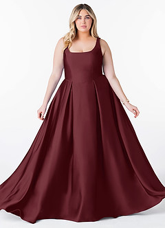 Azazie Neve Bridesmaid Dresses Cabernet Ball-Gown with Pockets Stretch Satin Dress image10