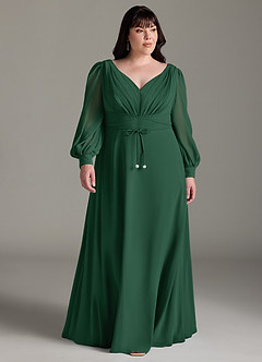 Azazie Sage Schlussverkauf A-Linie Langarm Chiffon Kleid Dunkelgrün image6