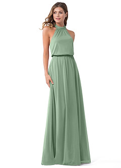 Azazie Landry Vestidos de damas de honor Vestido de Matcha de Malla de Corte en A con Plisado image1