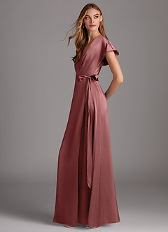 Azazie Nico Bridesmaid Dresses Amethyst A-Line V-Neck Stretch Satin Dress image2