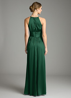 Azazie Bonnie Bridesmaid Dresses Dark Green A-Line Pleated Stretch Satin Dress image5