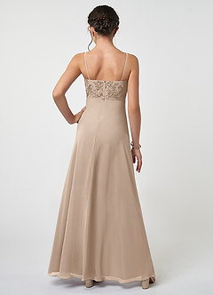 Azazie Sonya Junior Robe Trapèze en Mousseline de soie Dentelle Taupe image2