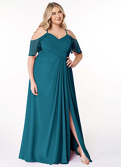 Azazie Dakota Bridesmaid Dresses Ink Blue A-Line V-Neck Pleated Chiffon Dress image11