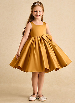 Azazie Jessie vestidos de niña de las flores Vestido de Caramelo de Satin Mate de Corte En A con Lazo image5