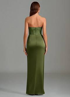Azazie Emilia Abiti da Damigella Abito Sirena in Raso Elasticizzato Senza Cinturino Oliva image2