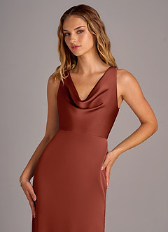 Azazie Wrenlee Bridesmaid Dresses Terracotta A-Line Stretch Satin Dress image2