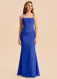 Azazie Sorrel Junior Meerjungfrau-Linie Plissee Chiffon Kleid Königsblau image6