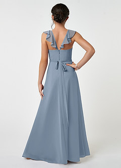 Azazie Emily Junior Dusty Blue A-Line Ruched Chiffon Dress image2