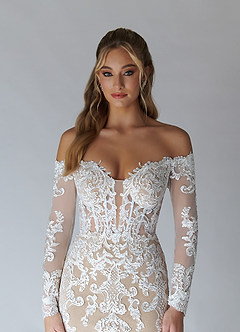 Azazie Solaris Wedding Dresses Diamond White Nude A-Line V-Neck Sequins Tulle Dress image6