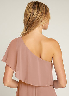 Azazie Lizzy Jurken voor bruidsmeisjes Jurk van Chiffon met A-Lijn One-Shoulder Champagne Roos image3
