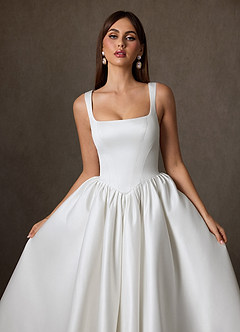 Azazie Verina Wedding Dresses Diamond White A-Line with Pockets Satin Dress image5
