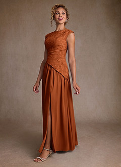 Azazie Kalleen Mother of the Bride Dresses Burnt Orange A-Line Pleated Chiffon Dress image4
