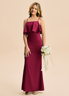 Azazie Galene Junior Syrena Satyna elastyczna Długość podłogi Młodsza druhna Sukienka image4