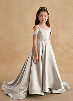 Azazie Jodi Flower Girl Dresses Frost A-Line Matte Satin Dress image3