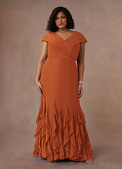 Azazie Bailora Vestidos para mãe da noiva Vestir Canela de Chiffon de sereia com Ruched image6