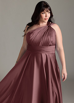 Azazie Charlize Bridesmaid Dresses Vintage Mauve A-Line One Shoulder Stretch Satin Dress image15