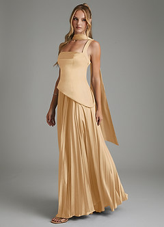 Azazie Stephanie Bridesmaid Dresses Gold A-Line Corset Stretch Satin Dress image8