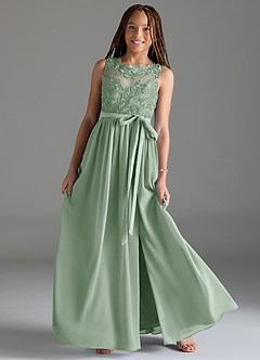 Azazie Elly Junior Agave A-Line Lace Chiffon Dress image1