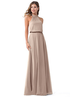 Azazie Landry 신부 들러리 드레스 A라인 주름진 망사 바닥 길이 드레스 image1