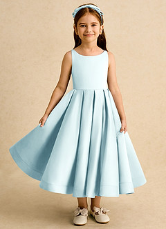 Azazie Babs Blumenmädchenkleider Ballkleid Plissee Matte Satin Kleid Seegrün image2