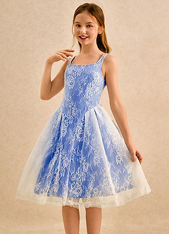 Azazie Cubbie Girls Formal Robe Demoiselle D'honneur Fillette Robe Trapèze en Dentelle Bleu Roi image3