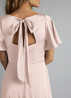 Azazie Kimber Bridesmaid Dresses Blushing Pink A-Line Ruched Stretch Satin Dress image5