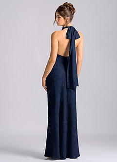 Azazie Velli 신부 들러리 드레스 인어 하이넥 플로럴 번아웃 바닥 길이 드레스 image2