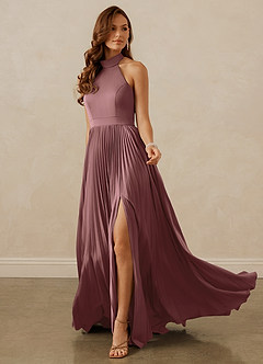 Christian Siriano Bridal for Azazie 1007 Bridesmaid Dresses Vintage Mauve A-Line Pleated Stretch Satin Dress image3