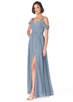 Azazie Lianne Bridesmaid Dresses Dusty Blue A-Line Off the Shoulder Chiffon Dress image3