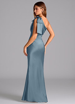 Azazie Yuanna Bridesmaid Dresses Dusty Blue Mermaid One Shoulder Stretch Satin Dress image6