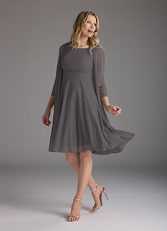 Azazie Sunny Mother of the Bride Dresses Steel Grey A-Line Pleated Mesh Dress image1