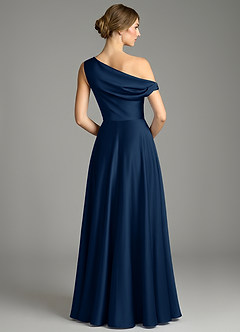 Azazie Xanthe Brautjungfernkleider Eine Linie Schulterfrei Stretch-Satin Kleid Dunkelmarine image2