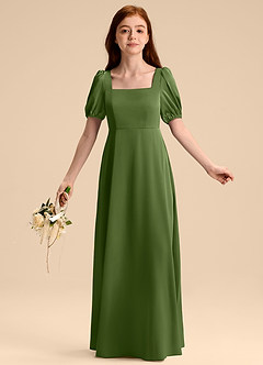 Azazie Briar Junior Juniper A-Line Bow Stretch Satin Dress image5