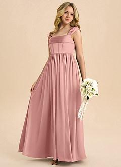 Azazie Hattie Junior Robe Trapèze en Satin extensible Plissée Rosette image6