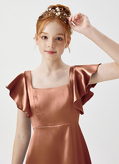 Azazie Bondi Junior Bronzer A-Line Side Slit Metallic Satin Dress image5
