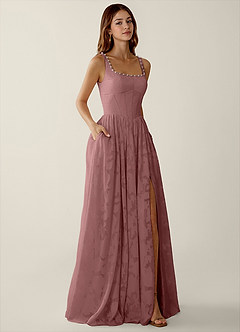 Megan Dusty Pink Lace A-line Prom Dress image4