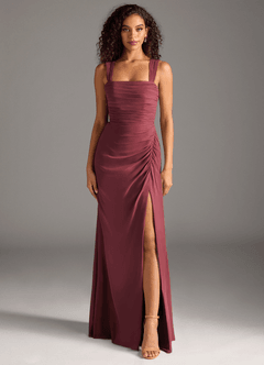 Azazie Jesaphine Bridesmaid Dresses Merlot Sheath Bow Chiffon Dress image5