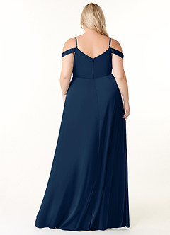Azazie Ocean Bridesmaid Dresses Dark Navy A-Line V-Neck Pleated Stretch Satin Dress image7