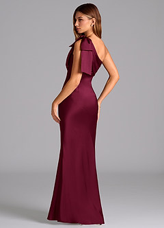 Azazie Yuanna Bridesmaid Dresses Burgundy Mermaid One Shoulder Stretch Satin Dress image6
