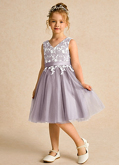 Azazie Butterfly Flower Girl Dresses Dusk A-Line Lace Dress image4