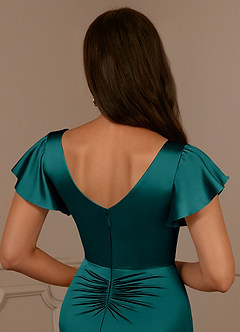 Azazie Roya Mother of the Bride Dresses Peacock Mermaid V-Neck Pleated Stretch Satin Dress image6