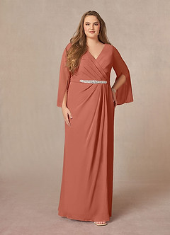 Azazie Belinda Moeder van de bruid jurken A-Lijn Jurk van Chiffon V-hals geplooid Klei image6