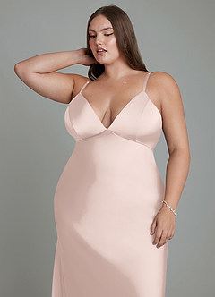 Azazie Stefania Bridesmaid Dresses Blushing Pink A-Line Stretch Satin Dress image13