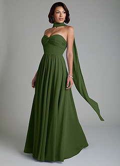 Azazie Petra Bridesmaid Dresses Olive A-Line Corset Chiffon Dress image8
