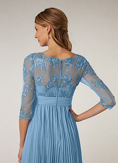 Azazie Tutu Mother of the Bride Dresses Steel Blue A-Line Boatneck Lace Chiffon Dress image6